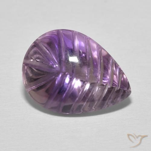 5.44 ct Violet Amethyst Stone, Natural Amethyst in Carved Pear Shape for Sale