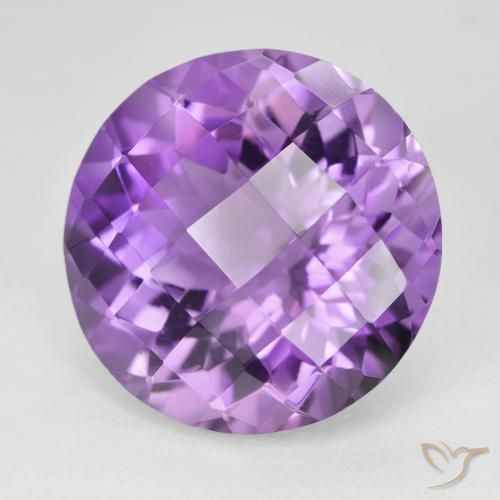 19.39 ct Violet Amethyst Stone, Natural Amethyst in Round Checkerboard Shape for Sale