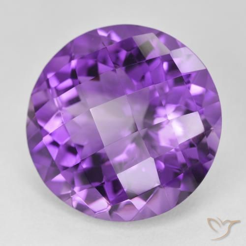 19.14 ct Violet Amethyst Stone, Natural Amethyst in Round Checkerboard Shape for Sale