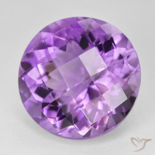 18.76 ct Violet Amethyst Stone, Natural Amethyst in Round Checkerboard Shape for Sale