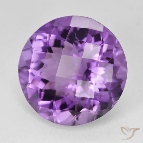 18.58 ct Violet Amethyst Stone, Natural Amethyst in Round Checkerboard Shape for Sale
