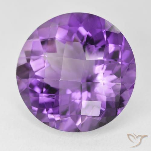 18.89 ct Violet Amethyst Stone, Natural Amethyst in Round Checkerboard Shape for Sale