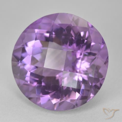 19.76 ct Violet Amethyst Stone, Natural Amethyst in Round Checkerboard Shape for Sale