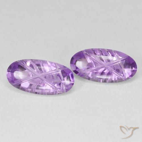 4.09 ctw Violet Amethyst Stones, Natural Amethyst in Carved Oval Shape for Sale