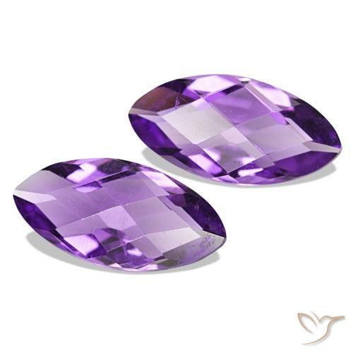 1.05 ctw Violet Amethyst Stones, Natural Amethyst in Marquise Checkerboard (double sided) Shape for Sale
