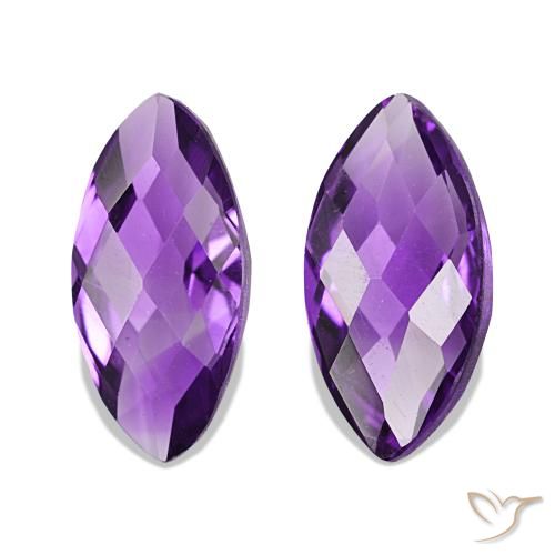 1.08 ctw Violet Amethyst Gemstones, Amethyst Gems in Marquise Checkerboard (double sided) Shape for Sale.
