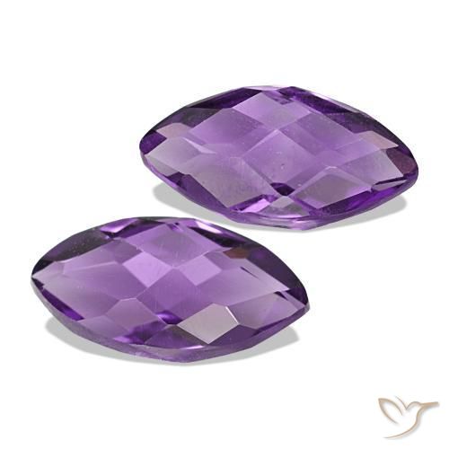 1.25 ctw Violet Amethyst Stones, Natural Amethyst in Marquise Checkerboard (double sided) Shape for Sale