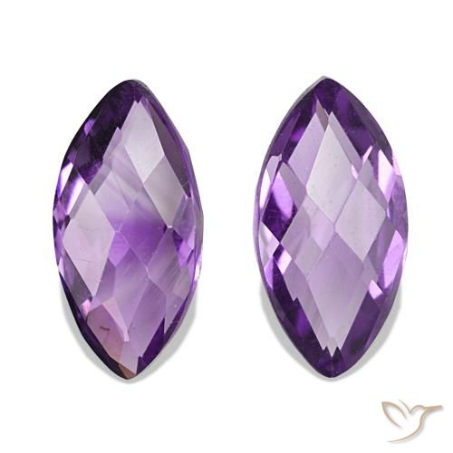 1.29 ctw Violet Amethyst Gemstones, Amethyst Gems in Marquise Checkerboard (double sided) Shape for Sale.