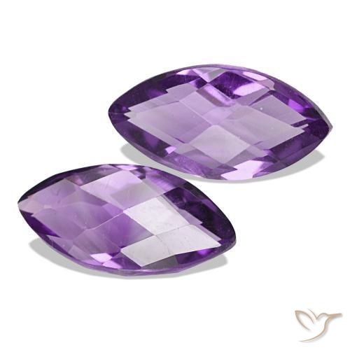 1.29 ctw Violet Amethyst Stones, Natural Amethyst in Marquise Checkerboard (double sided) Shape for Sale