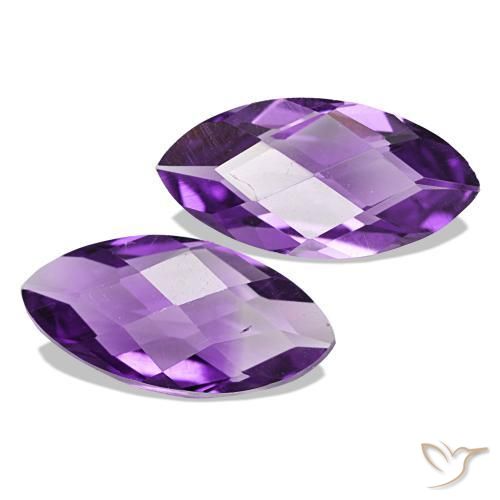 0.95 ctw Violet Amethyst Stones, Natural Amethyst in Marquise Checkerboard (double sided) Shape for Sale