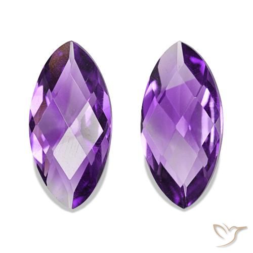 1.03 ctw Violet Amethyst Gemstones, Amethyst Gems in Marquise Checkerboard (double sided) Shape for Sale.