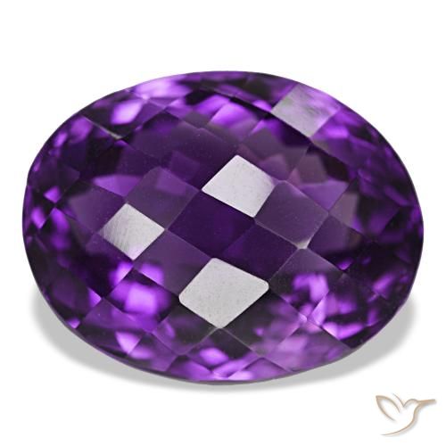 30.20 ct Violet Amethyst Gemstone, Amethyst Gem in Oval Checkerboard Shape for Sale.