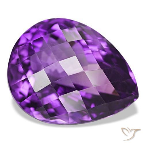 39.01 ct Violet Amethyst Stone, Natural Amethyst in Pear Checkerboard Shape for Sale