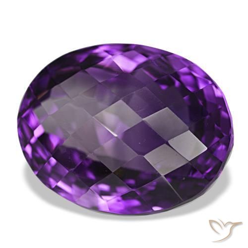 32.51 ct Violet Amethyst Stone, Natural Amethyst in Oval Checkerboard Shape for Sale