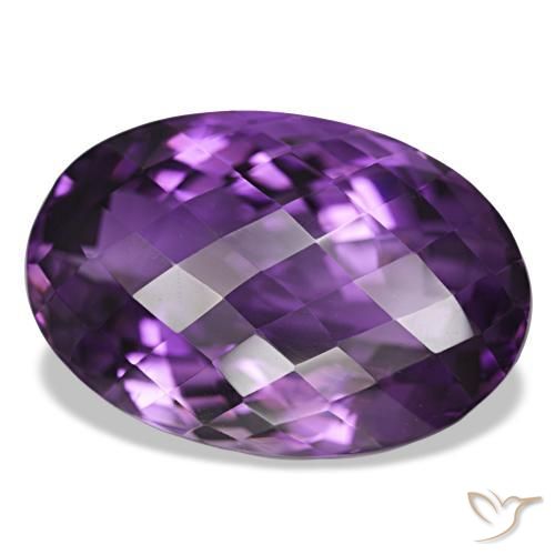39.27 ct Violet Amethyst Stone, Natural Amethyst in Oval Checkerboard Shape for Sale