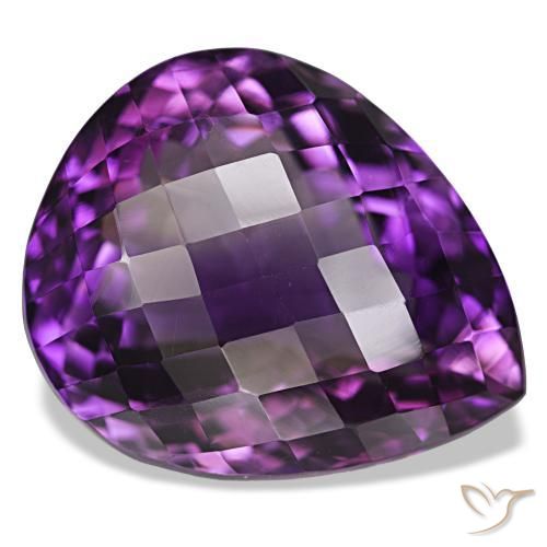 44.74 ct Violet Amethyst Stone, Natural Amethyst in Pear Checkerboard Shape for Sale