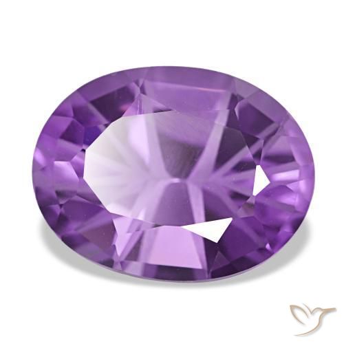 3.88 ct Violet Amethyst Stone, Natural Amethyst in Oval Diamond-Cut Shape for Sale