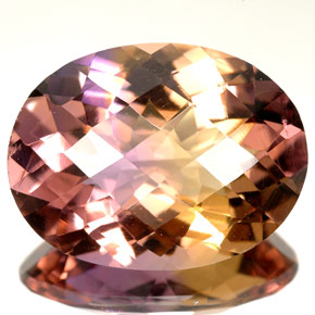 14.66 ct Bi-color Ametrine Gemstone, Ametrine Gem in Oval Checkerboard Shape for Sale.