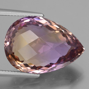 21.65 ct Bi-color Ametrine Stone, Natural Ametrine in Pear Checkerboard Shape for Sale