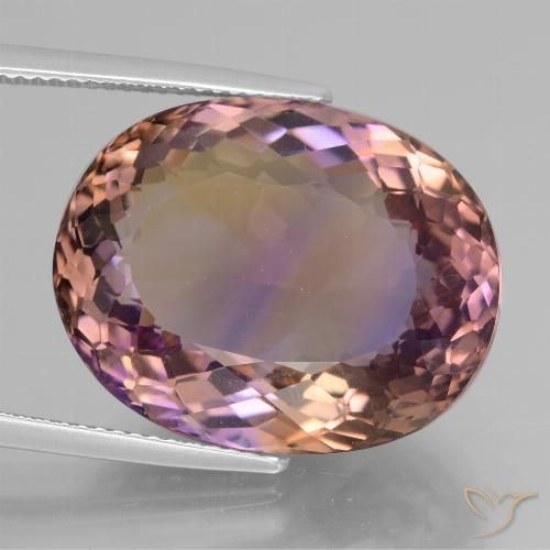 21.7 x 17.2mm Oval Bi-color Ametrine from Bolivia, Weight of 27.34ct, Natural untreated Gemstone in VVS Clarity, 1pc Oval Portuguese-cut Ametrine - Color: Bi-color, Mohs Hardness of 7 suitable for daily wear jewelry, Photo A