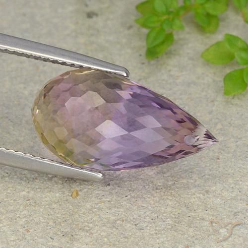 10.55 ct Bi-color Ametrine Stone, Natural Ametrine in Briolette with Hole Shape for Sale