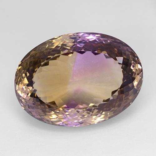 Amétrine Bicolore oval portuguese-cut du Brésil, 26,8 x 19,4mm, poids de 50,98 ct, pierre gemme naturelle Non traité de pureté if, 1 pièce d'amétrine, couleur Bicolore, dureté Mohs de 7 convient aux bijoux de tous les jours, pierre de sagesse, Photo A