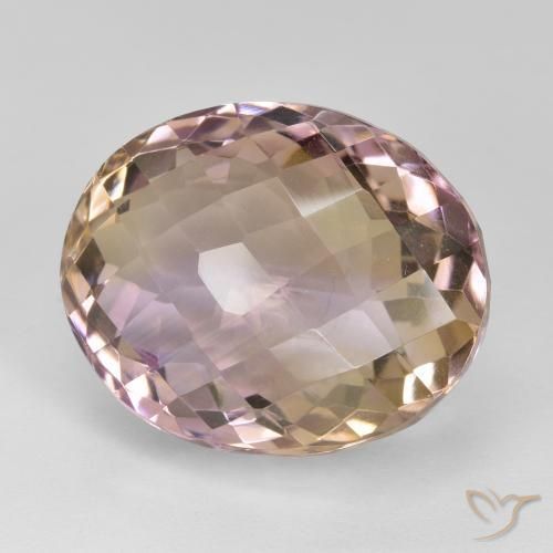 19.95 ct Bi-color Ametrine Stone, Natural Ametrine in Oval Checkerboard Shape for Sale