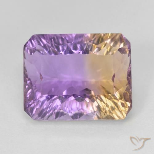 Ametrino bicolor de 8,75 quilates, corte cóncavo octágono de 14,2 x 11,3 mm de Brasil, Photo A