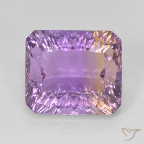 Ametrino bicolor de 9,15 quilates, corte cóncavo octágono de 13,4 x 11,7 mm de Brasil, Photo A