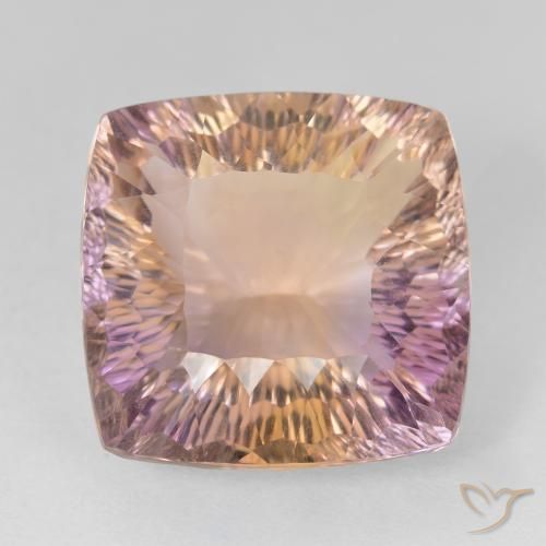 15.28 ct Bi-color Ametrine, 15.9 x 15.6 mm Cushion Concave Cut From Brazil, Photo A
