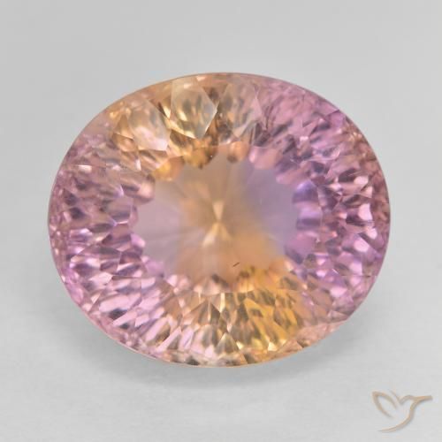 Ametrino bicolor de 12,79 quilates, corte cóncavo ovalado de 15,7 x 13,5 mm de Brasil, Photo A