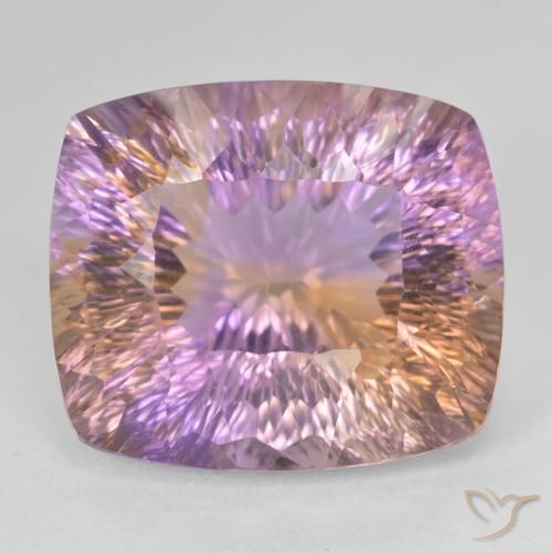 Ametrino bicolor de 24,33 quilates, corte cóncavo cojín de 19,7 x 16,9 mm de Brasil, Photo A