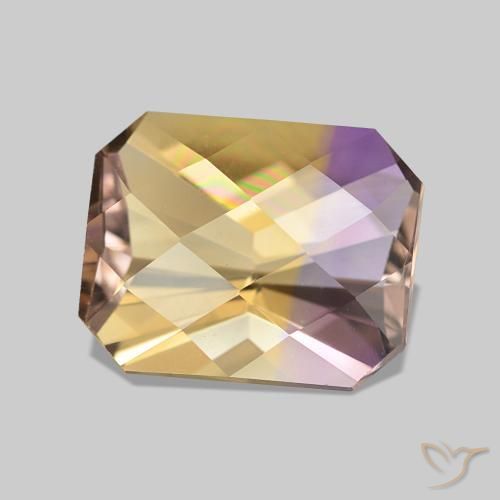 3.17 ct Bi-color Ametrine Stone, Natural Ametrine in Octagon Checkerboard Shape for Sale