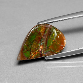 3.59 ct Multicolor Ammolite Gemstone, Ammolite Gem in Fancy Cabochon Shape for Sale.
