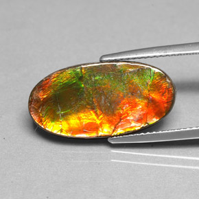 6.13 ct Multicolor Ammolite Gemstone, Ammolite Gem in Fancy Cabochon Shape for Sale.