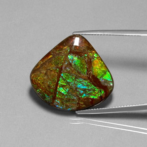 18.68 ct Multicolor Ammolite Gemstone, Ammolite Gem in Fancy Cabochon Shape for Sale.