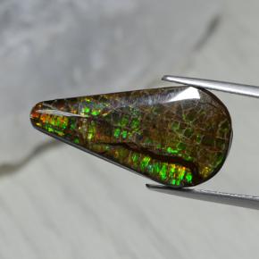 7.94 ct Multicolor Ammolite Stone, Natural Ammolite in Pear Cabochon Shape for Sale