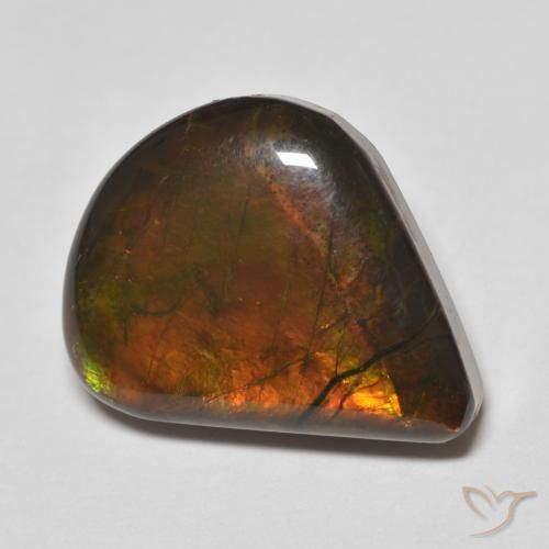 8.83 ct Multicolor Ammolite Stone, Natural Ammolite in Pear Cabochon Shape for Sale