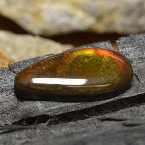 8.95 ct Multicolor Ammolite Stone, Natural Ammolite in Pear Cabochon Shape for Sale