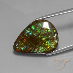 14.33 ct Multicolor Ammolite Stone, Natural Ammolite in Pear Cabochon Shape for Sale