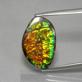 7.40 ct Multicolor Ammolite Gemstone, Ammolite Gem in Fancy Cabochon Shape for Sale.
