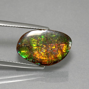 7.40 ct Multicolor Ammolite Stone, Natural Ammolite in Fancy Cabochon Shape for Sale