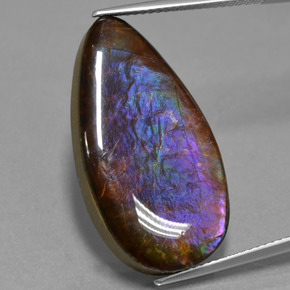 19.47 ct Multicolor Ammolite Gemstone, Ammolite Gem in Pear Cabochon Shape for Sale.