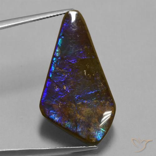 Ammolite Multicolore Fantaisie 32,3x17,1 mm du Canada, poids de 19,82 ct, pierre gemme naturelle assemblé de pureté Opaque , 1 pièce d'ammolite fancy cabochon, couleur : Multicolore, dureté de Mohs de 4 à 4, Photo A