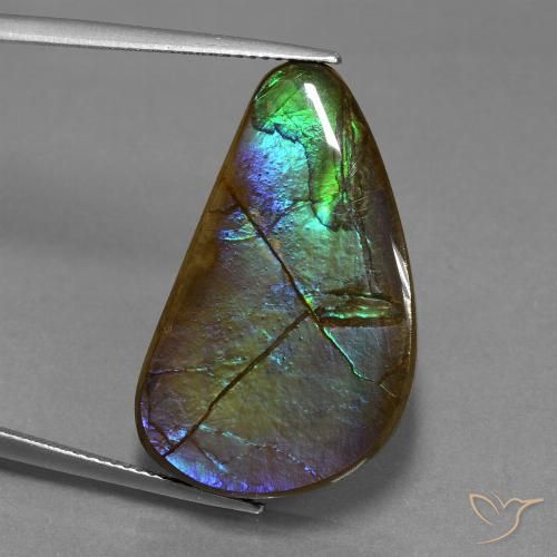 20.44 ct Multicolor Ammolite Gemstone, Ammolite Gem in Fancy Cabochon Shape for Sale.