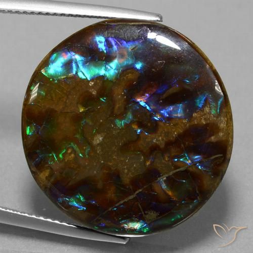 27.2ct Round Multicolor Ammolite from Canada, Dimension 23.9mm, Natural assembled Gemstone, Opaque Clarity, 1pc Round Cabochon Ammolite, Mohs Hardness of 4 - 4, Photo A