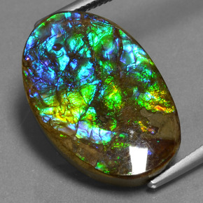 15.25 ct Multicolor Ammolite Gemstone, Ammolite Gem in Oval Cabochon Shape for Sale.