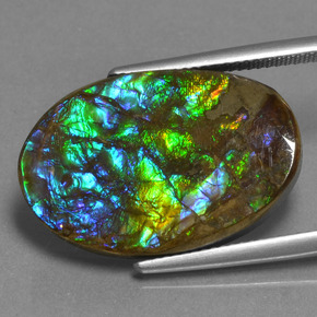 15.25 ct Multicolor Ammolite Stone, Natural Ammolite in Oval Cabochon Shape for Sale