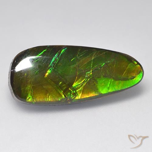 Ammolite Multicolore Fantaisie 9,58 ct du Canada, Dimension 22,2x9,7 mm, Pierre gemme naturelle assemblé, pureté Opaque , 1 pièce d'ammolite fancy cabochon, dureté de Mohs de 4 à 4, Photo A