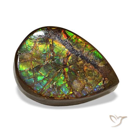 6.06 ct Multicolor Ammolite Stone, Natural Ammolite in Pear Cabochon Shape for Sale